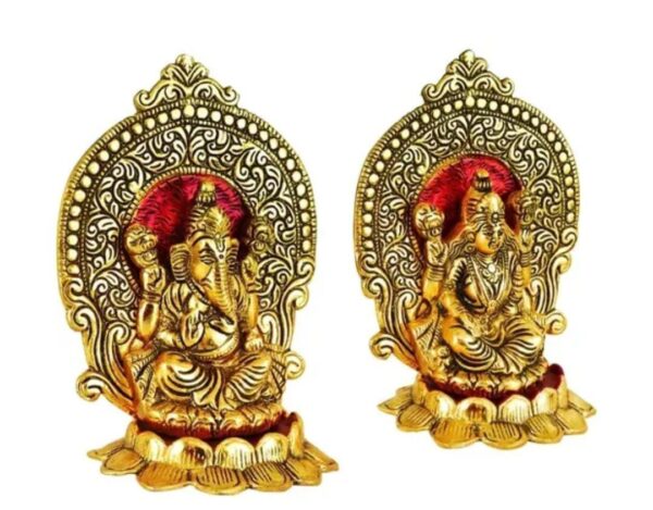 Elegant Gold Laxmi Ganesh Idol - Image 2