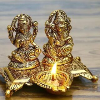 Laxmi Ganesh with Diya Murti in Metal