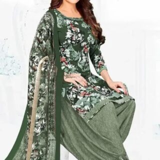 Green Crepe Floral Printed Dress Material Set