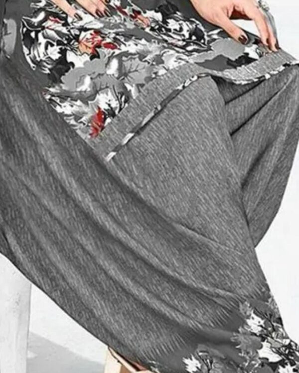 Dark Grey Crepe Floral Printed Dress Material - Image 3