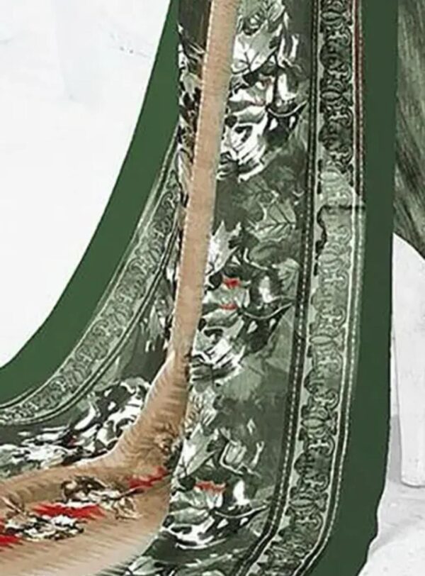 Green Crepe Floral Printed Dress Material Set - Image 3