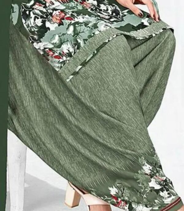 Green Crepe Floral Printed Dress Material Set - Image 4