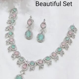 mint green and pink necklace set