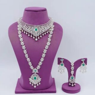 American Diamond Gold Plated Green Bridal Jewelry Set for Weddings