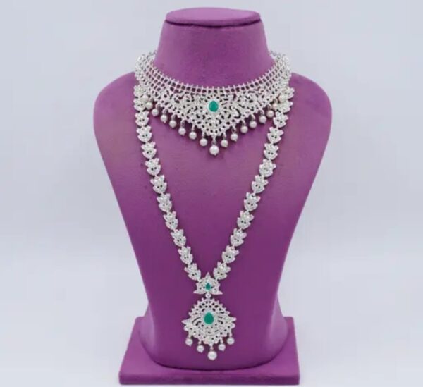 American Diamond Gold Plated Green Bridal Jewelry Set for Weddings - Image 3