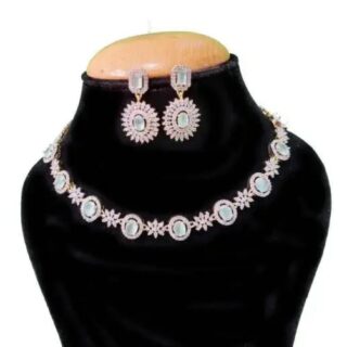 American Diamond Mint Green Jewelry Set for Bridal and Festive Glamour