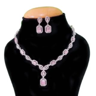 American Diamond Pink Jewelry Set for Bridal and Festive Elegance