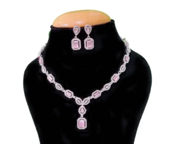 American Diamond Pink Jewelry Set for Bridal and Festive Elegance
