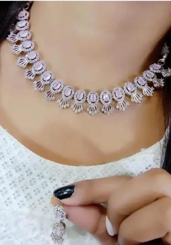 American Diamond Gold Plated Pink Jewelry Set
