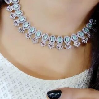 American Diamond Gold-Plated Mint Green Jewelry Set