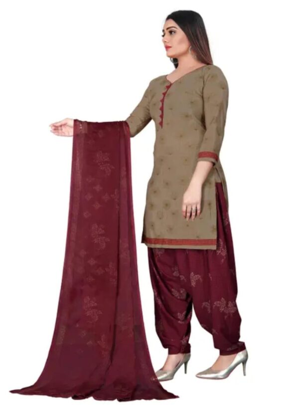 beige and maroon dress material unstitched suit