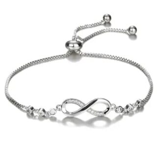 Elegant Silver-Plated Infinity Slide Closure Bracelet with American Diamond for Women and Girls