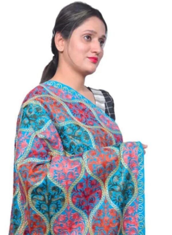 Designer Light Blue Kashmiri Embroidery Woolen Shawl for Women - Vintage Collection - Image 2