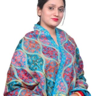 Designer Light Blue Kashmiri Embroidery Woolen Shawl for Women - Vintage Collection
