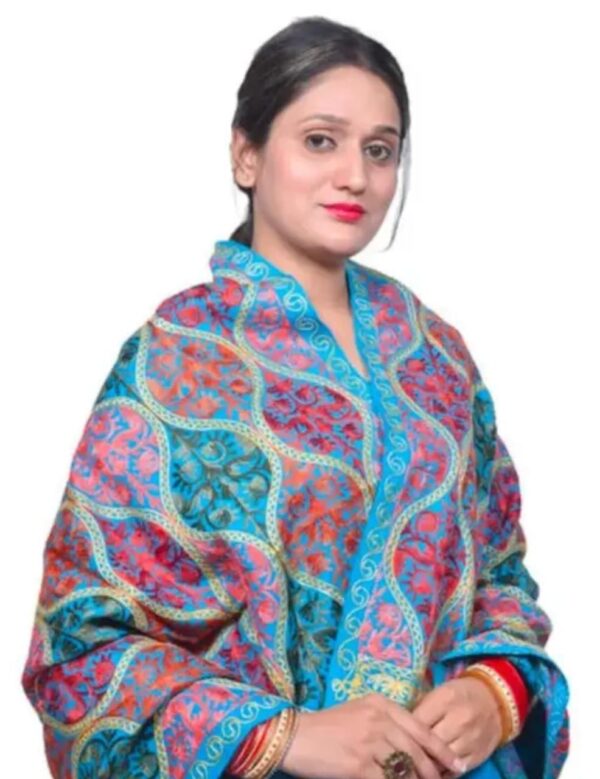 Designer Light Blue Kashmiri Embroidery Woolen Shawl for Women - Vintage Collection