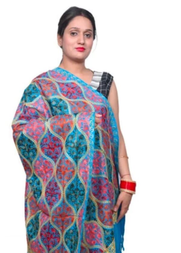 Designer Light Blue Kashmiri Embroidery Woolen Shawl for Women - Vintage Collection - Image 3