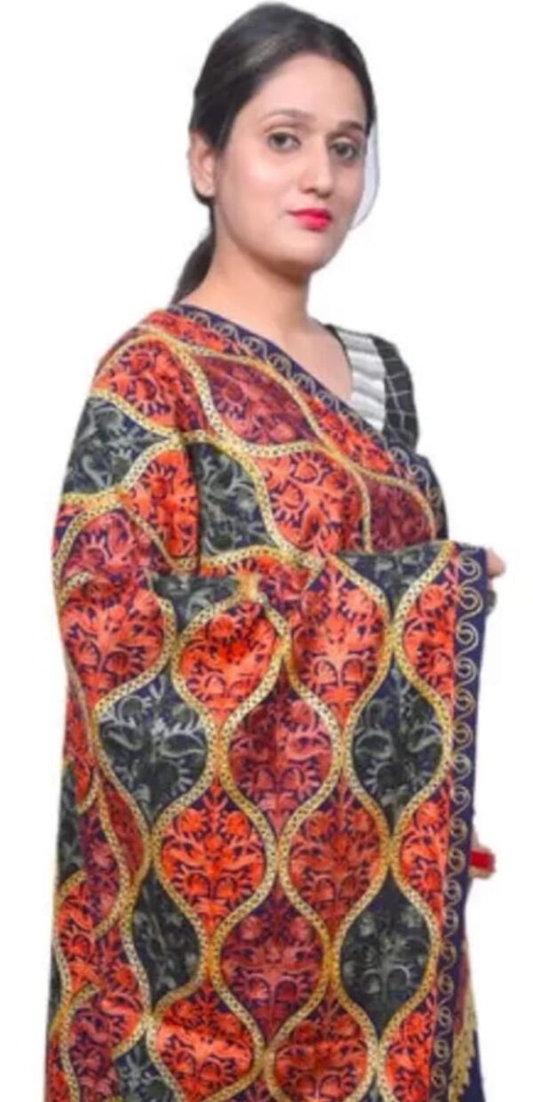 Designer Navy Blue Printed Kashmiri Embroidery Woolen Shawl for Women - Vintage Collection - Image 2