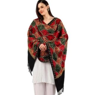 Designer Black Printed Kashmiri Embroidery Woolen Shawl for Women - Vintage Collection