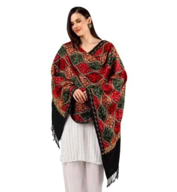 Designer Black Printed Kashmiri Embroidery Woolen Shawl for Women - Vintage Collection