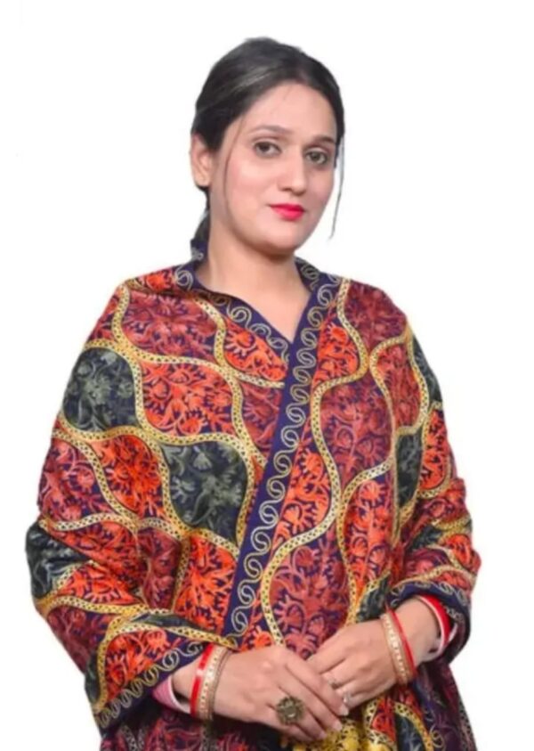Designer Navy Blue Printed Kashmiri Embroidery Woolen Shawl for Women - Vintage Collection