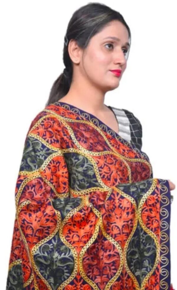 Designer Navy Blue Printed Kashmiri Embroidery Woolen Shawl for Women - Vintage Collection - Image 4