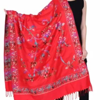 Luxurious Red Embroidered Wool Shawl for Women