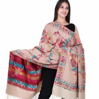 Luxurious Multicolor Embroidered Wool Shawl for Women