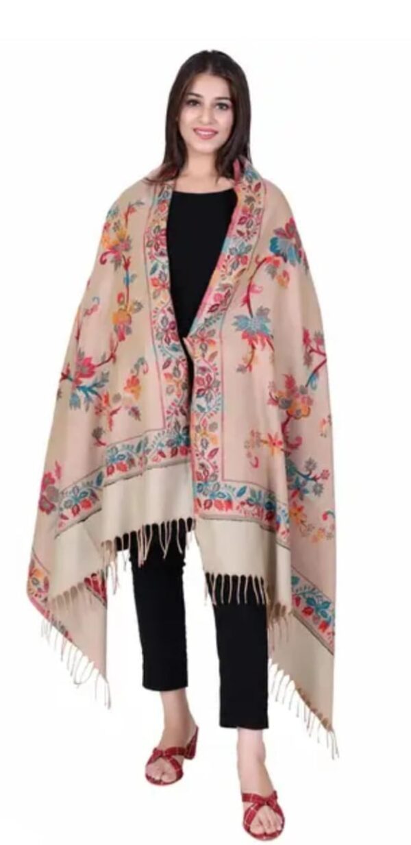 Luxurious Multicolor Embroidered Wool Shawl for Women - Image 2