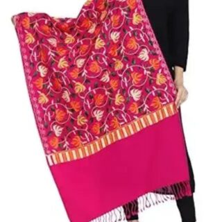 Pink Embroidered Shawl with Acrylic Wool