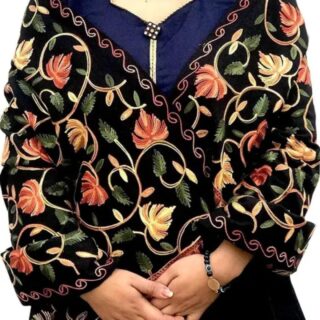 Black Embroidered Shawl with Acrylic Wool
