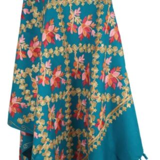 Blue Kashmir Embroidered Poly Acrylic Wool Shawl For Women
