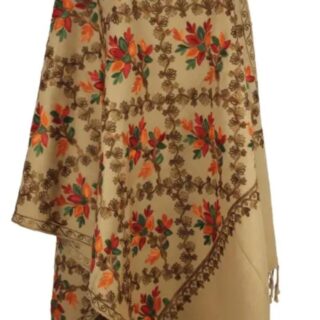 Beige Kashmir Embroidered Poly Acrylic Wool Shawl For Women