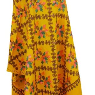 Yellow Kashmir Embroidered Poly Acrylic Wool Shawl For Women