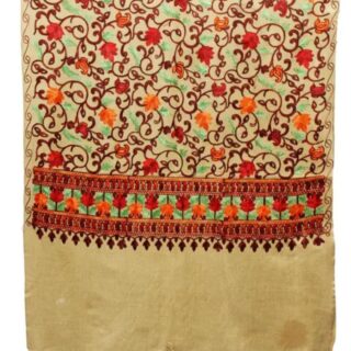 Beige Kashmir Embroidered Poly Acrylic Wool Shawl For Women