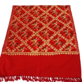 Red Kashmir Embroidered Poly Acrylic Wool Shawl For Women