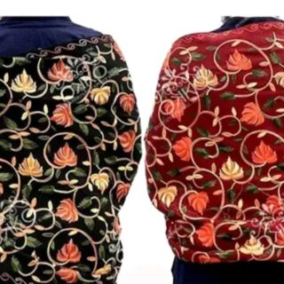 Combo Set of 2 Black And Red Kashmiri Embroidered Wool Shawls Premium Quality Aari Work Winter Wear for Women (28"x80")
