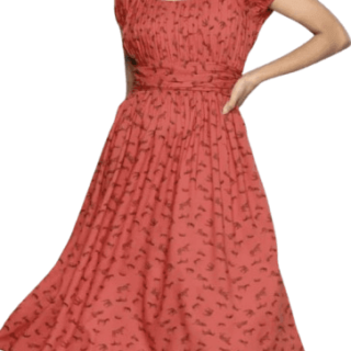 Printed Puff Sleeve Net A-Line Midi Dress (XXL)