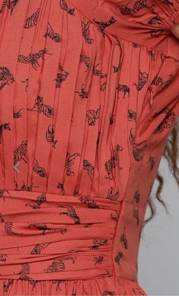 Printed Puff Sleeve Net A-Line Midi Dress (XXL) - Image 2