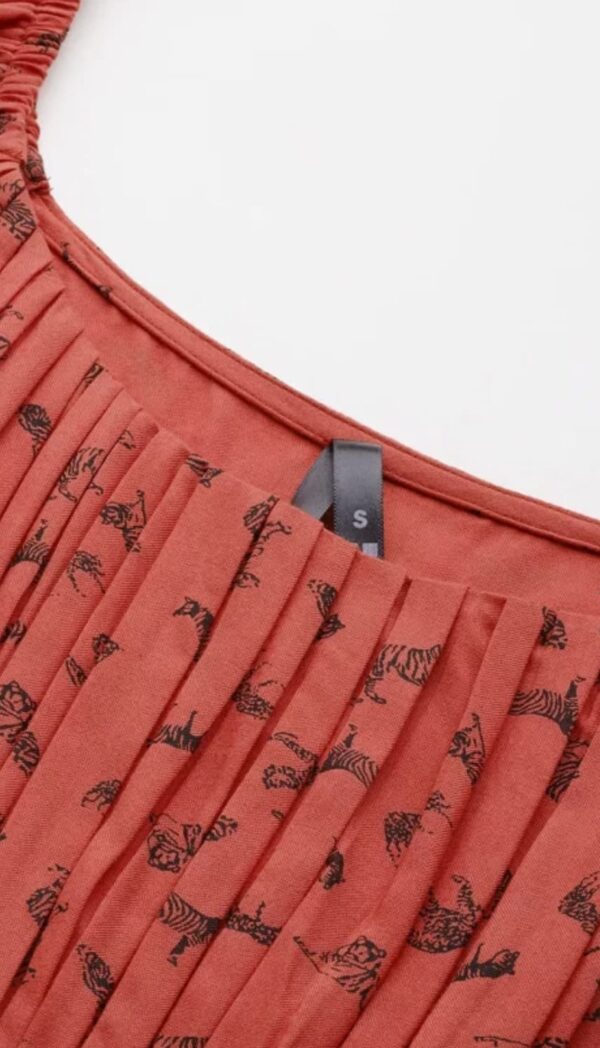 Printed Puff Sleeve Net A-Line Midi Dress (XXL) - Image 3