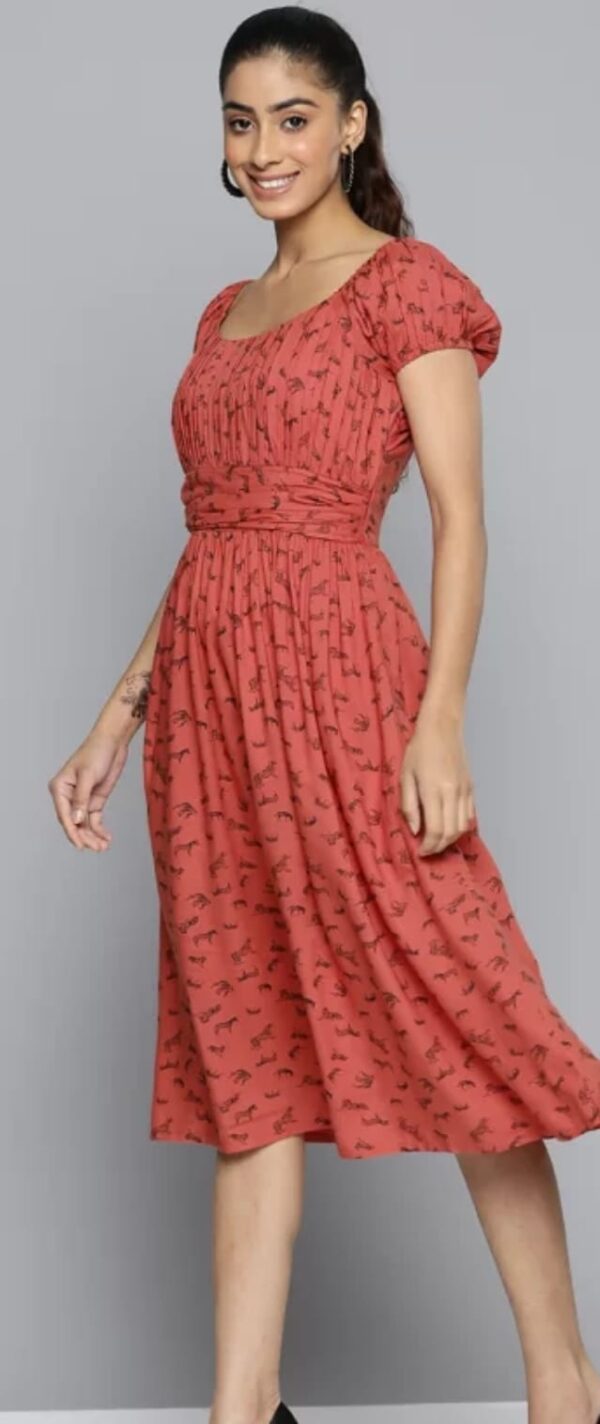 Printed Puff Sleeve Net A-Line Midi Dress (XXL) - Image 4