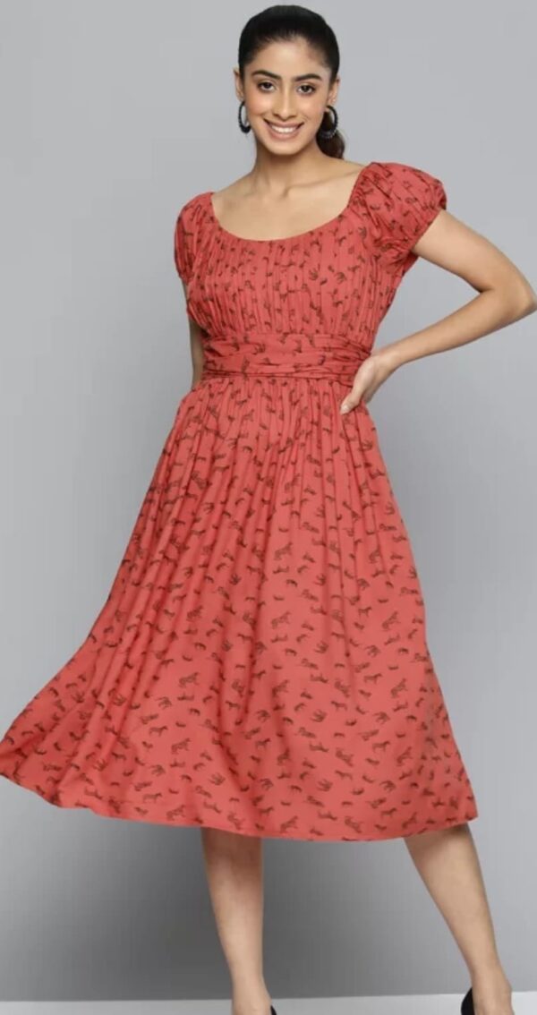 Printed Puff Sleeve Net A-Line Midi Dress (XXL) - Image 5