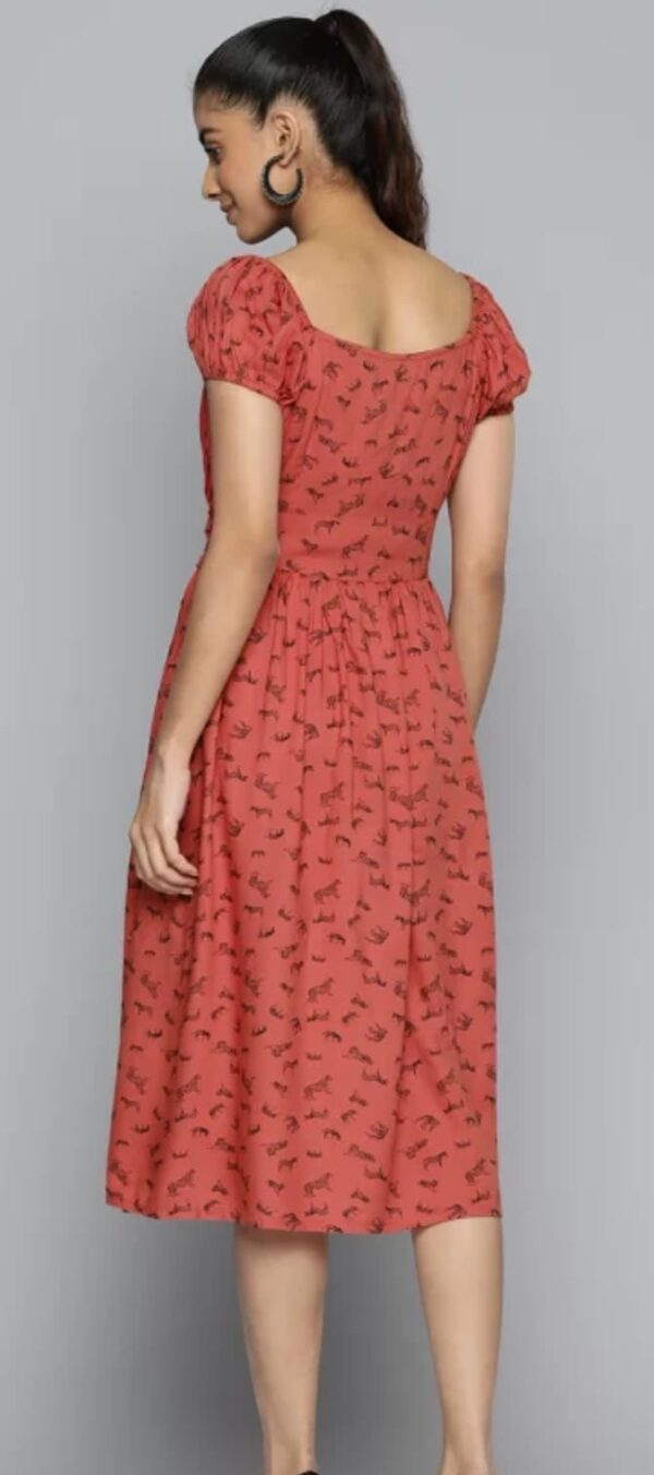 Printed Puff Sleeve Net A-Line Midi Dress (XXL) - Image 6